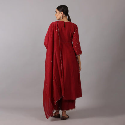 Elegant Maroon Anarkali Kurta Set with Embroidered Detailing