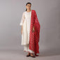 Ivory Kurta Set with Contrasting Red Tie-Dye Dupatta Hand Embroidery Zardozi work with Beads