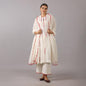 Ivory Kurta Set with Red Embroidered Accents and Scalloped Dupatta Kalidar Pattern